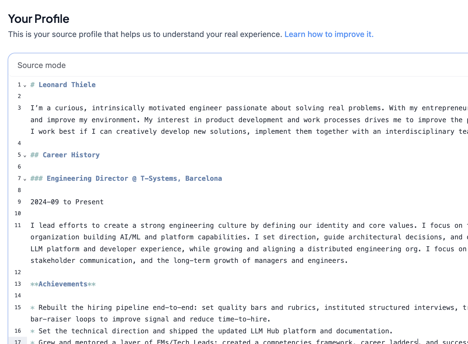 Example source profile document